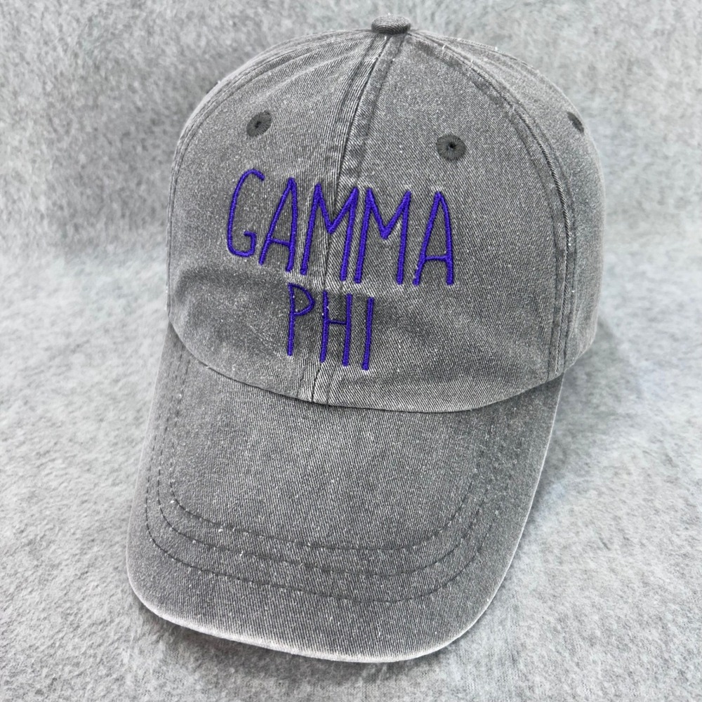Gamma Phi Women Gray Adams Hat Sorority Embroidered Leather Strap OSFM